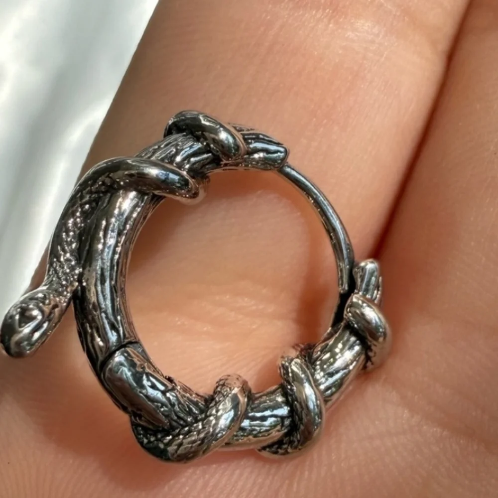 Vintage Halloween Gothic Silver Snake Hoop Earrings